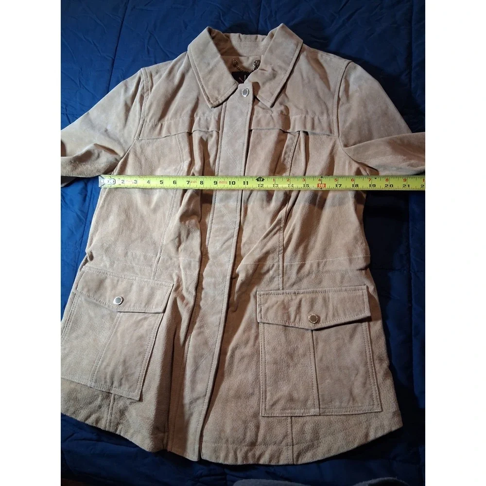 Isaac Mizrahi Live‎ Medium Suede Leather Snap Button Zip Jacket Pockets Lined